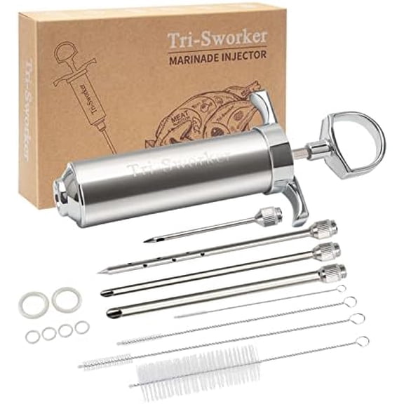 Meat Injector Syringe for Smoking with 4 Marinade Flavor Food Injector Needles, Ideal to Injector Marinades for Meats, Turkey, Brisket, Beef; 2-OZ Capacity