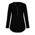 thumbnail image 4 of Dtydtpe 2024 Clearance Sales, Blouses for Women, Women's Chiffon Casual V Neck Long Sleeve Zipper Front Loose Shirt Top Blouse Womens Tops Black, 4 of 7