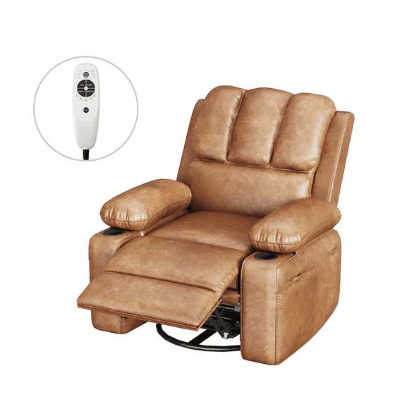 Fauteuil Inclinable Électrique pour Salon, Fauteuil Inclinable de Massage Électrique Pivotant à 360°, avec Massage et Chaleur, Port USB, Porte-Gobelets, Pochette Latérale, Lounge Ergonomique, Adultes, Chambre de Bébé Ou Chambre à Coucher