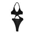 thumbnail image 4 of LEEYNEER Women‘s One Piece Swimsuit  High Waisted Bikini Swimsuits  For Hawaiian Sexy Deep V Neck Front Cross Halter Bathing Suit Cheeky Bottom Beachwear Sets Tummy Control Swimsuits Blac, 4 of 6