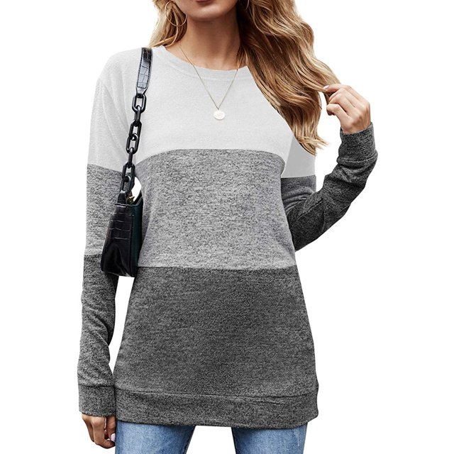 Womens Color Block Leopard T Shirts Casual Striped Long Sleeve Tunic Tops
