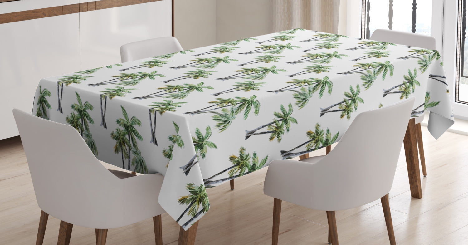 Tropical Tablecloth, Retro Tropic Jungle Theme with Green Hawaiian Palm