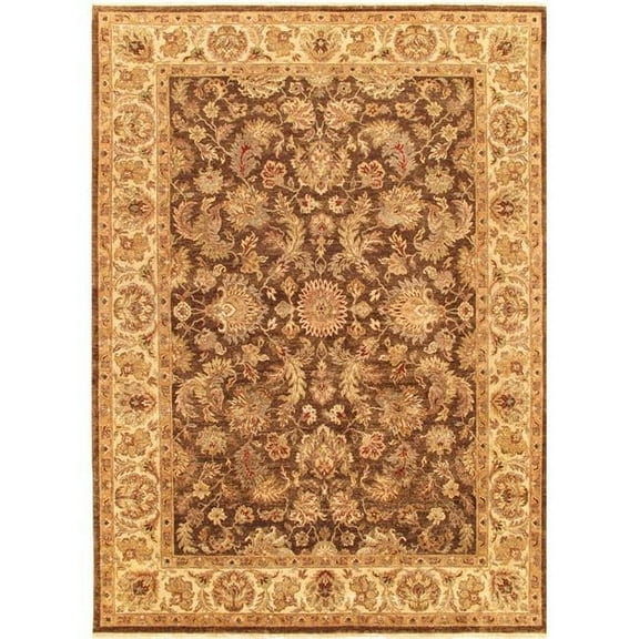 Pasargad Home Agra 92" x 118" Hand-Knotted Lamb's Wool Area Rug in Brown/Beige