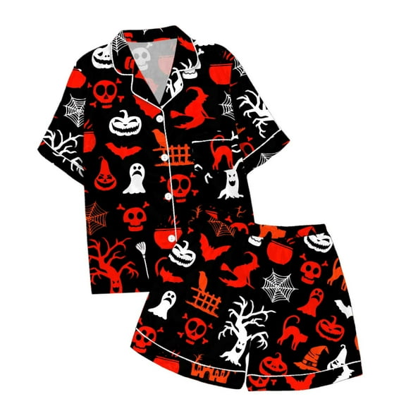 Weebloom Halloween Girl Pajamas Soft Kids Flip Collar Casual For Teen Dailywear Outfit Comfortable Nightwear,2-3 Years