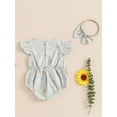 thumbnail image 5 of Musuos Baby Girls Summer Rompers 3M 6M 12M 18M Flying Sleeve Crew Neck Floral Bodysuit with Headband, 5 of 10