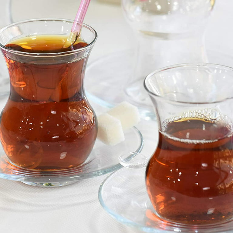 Turkish Tea Cup Set, Traditional Tea Glasses and Saucers Set, 4.5 oz, 6  Glasses and 6 Saucers.