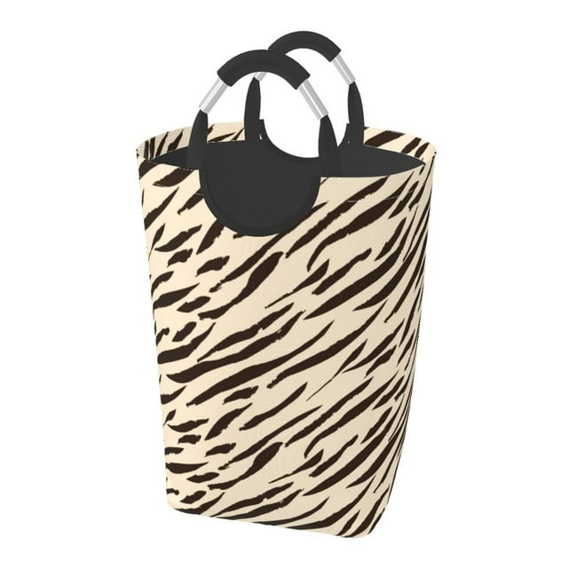 DouZhe 50L Rectangular Laundry Basket, Modern Animal Texture Beige Prints Waterproof Foldable Laundry Hamper with Aluminum Handles