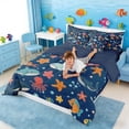 thumbnail image 4 of Manfei Cartoon Fish Twin Bedding Sets for Kids Boys and Girls, Marine Life Print Bedding Comforter Set, Navy Reversible 7pcs, 4 of 6