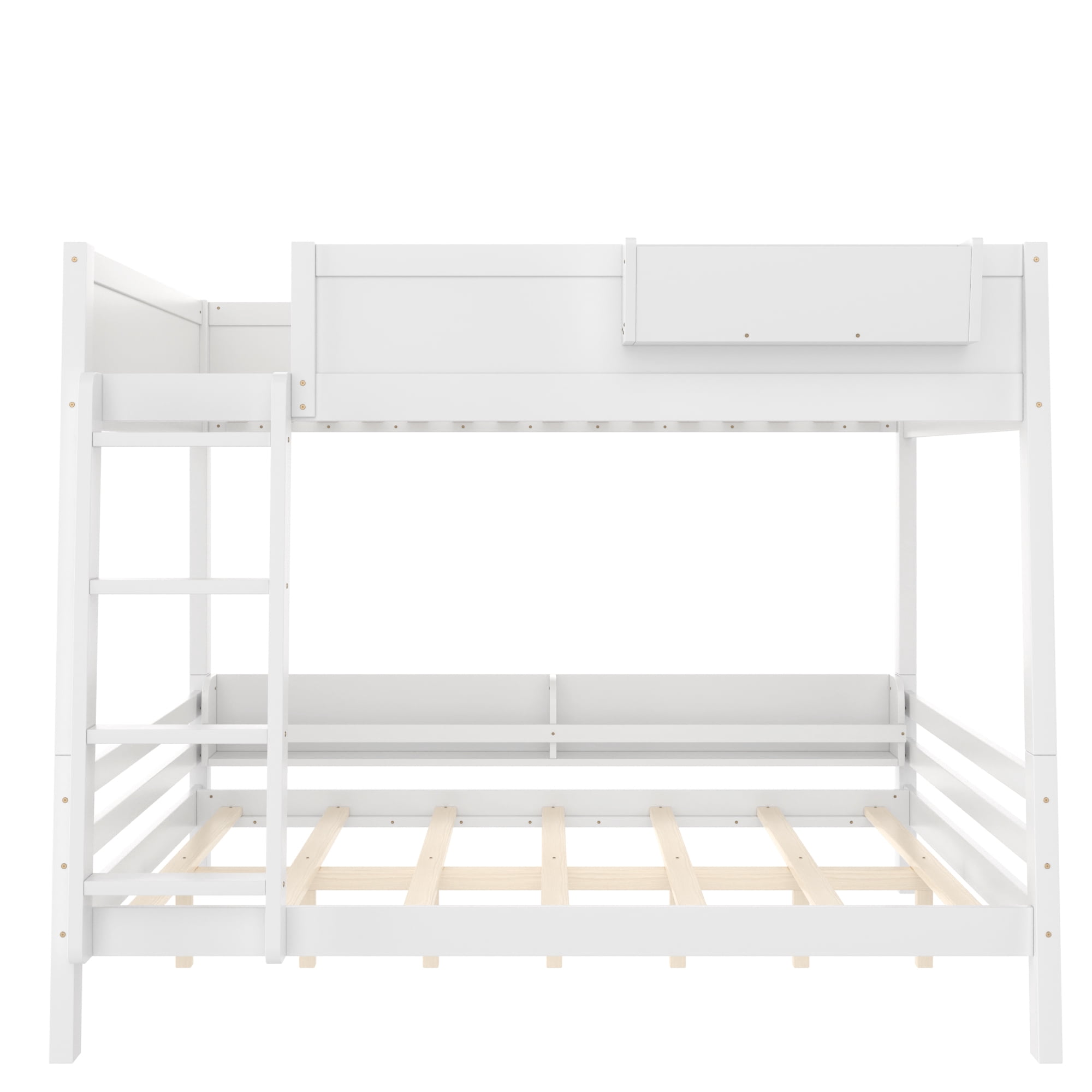 Mintazer Queen Over Queen Detachable Bunk Bed with Storage Shelf and Bookshelf, Modern Convertible Bunk Bed with Ladder and Guardrails for Bedroom Guest Room, White