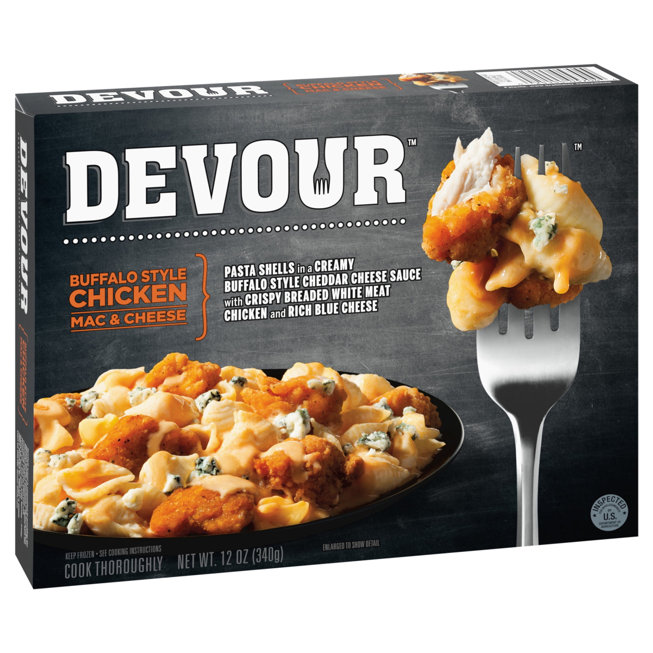 DEVOUR Buffalo Style Chicken Mac & Cheese with Buffalo Cheddar Cheese Sauce & Blue Cheese Frozen Meal, 12 oz Box