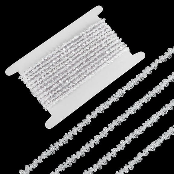 5 Yards White Beaded Trim 1/4 inch Wide Pearl Beaded Trim Ribbon Trimming Edge Embellishments Large Pearl Decorative Tape Edge Trim for Wedding Dress Sewing Craft DIY Decoration