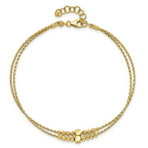 Primal Gold 14 Karat Yellow Gold Polished Diamond-cut Beaded 2-strand with 1-inch extension Bracelet