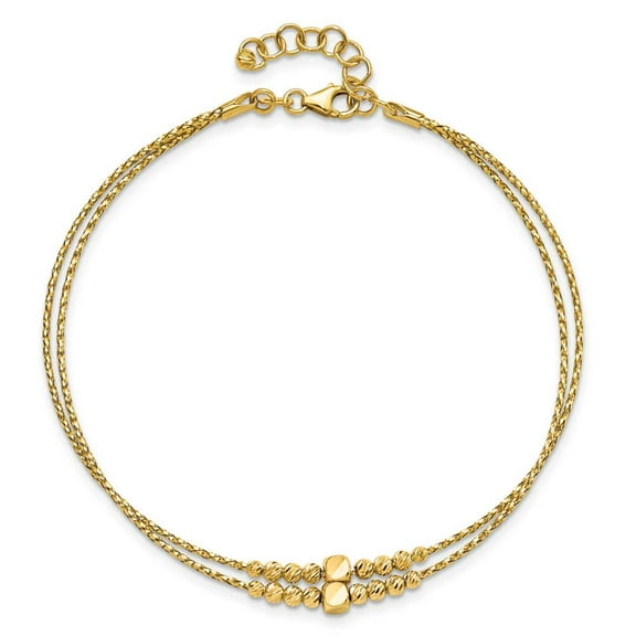 Primal Gold 14 Karat Yellow Gold Polished Diamond-cut Beaded 2-strand with 1-inch extension Bracelet