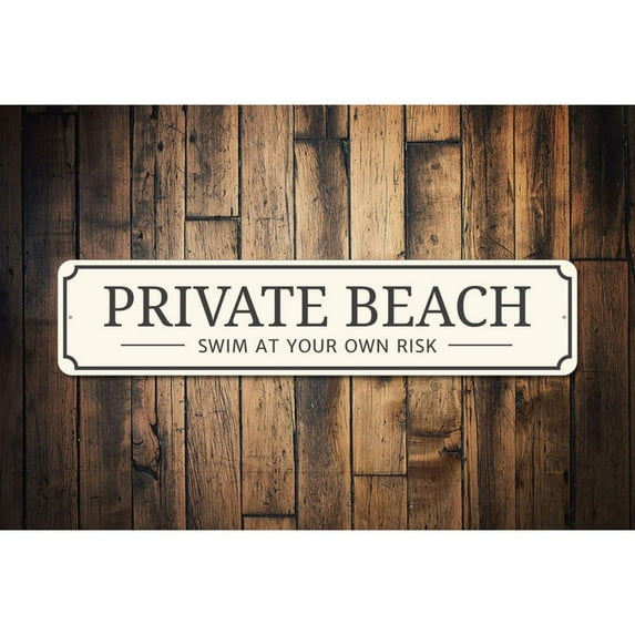 Private Beach Entrance Novelty Sign, Metal Wall Decor - 4x18 inches