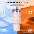 thumbnail image 4 of 30 Oz Insulated Tumblers with Flip Straw Lid Top Handle Striped Bows Pink Leakproof Reusable Vacuum Stainless Steel Travel Coffee Mug for Car, 4 of 6