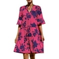 thumbnail image 2 of Suagox Women's Summer Short A-line Dress Solid Color/Floral Print Short Sleeve V Neck Dress, 2 of 10