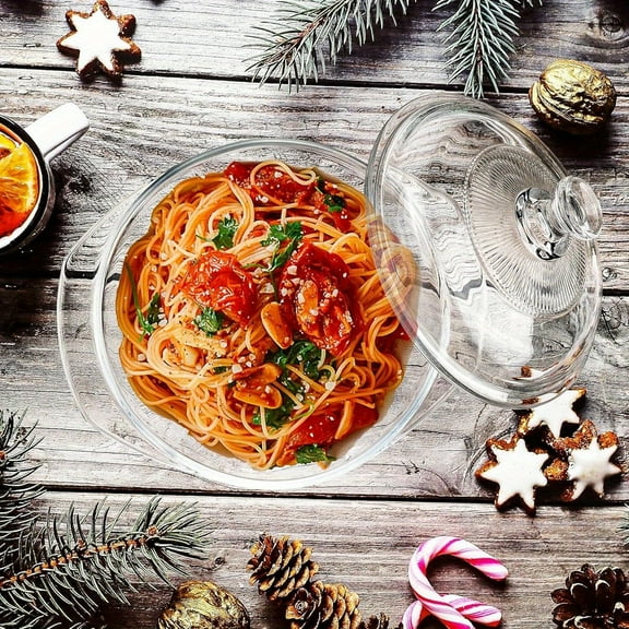 [Microwave-Safe Casserole Dish] Microwave-Safe Plastic Rectangular Casserole Dish with Lid | 31oz, Small Round, Hand Wash Only - Perfect for Spaghetti, Pasta, Stovetop & Oven Use