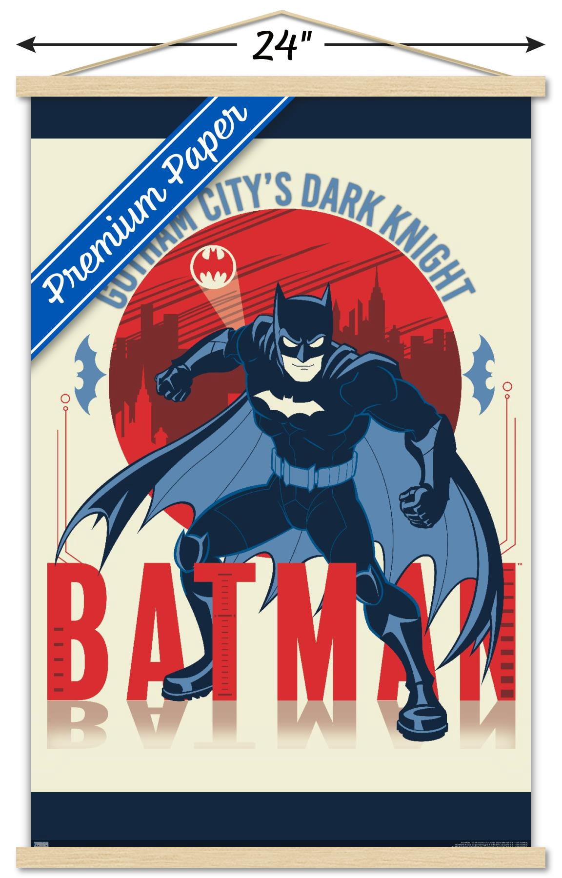 DC Comics Batman - Gotham City's Dark Knight Wall Poster with Wooden Magnetic Frame, 22.375" x 34"