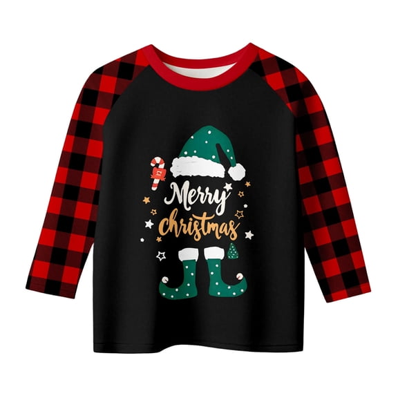 CONFREE Christmas Girls Long Sleeve Tshirts Crew Neck Xmas Letter Graphic Casual T-Shirt for Kids