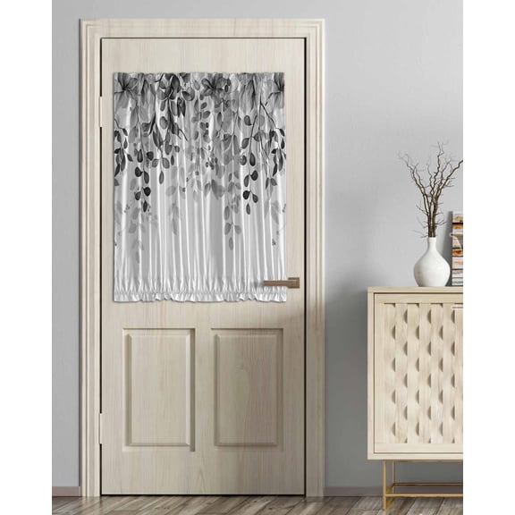 Grey Blackout Curtains, French Door Curtains for Door Window, Eucalyptus Leaves Privacy Drapery for Patio/Sidelight Doors, 1 Panel with Tieback, 54 x 40 Inches