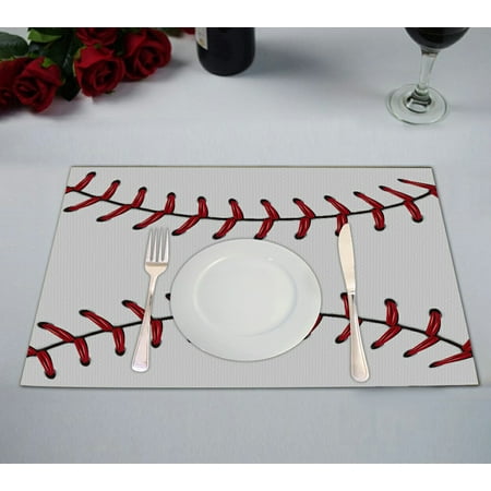 

ECZJNT Softball baseball red lace over white Placemat Table Mat Cup Mat 12x18 inch Set of 2