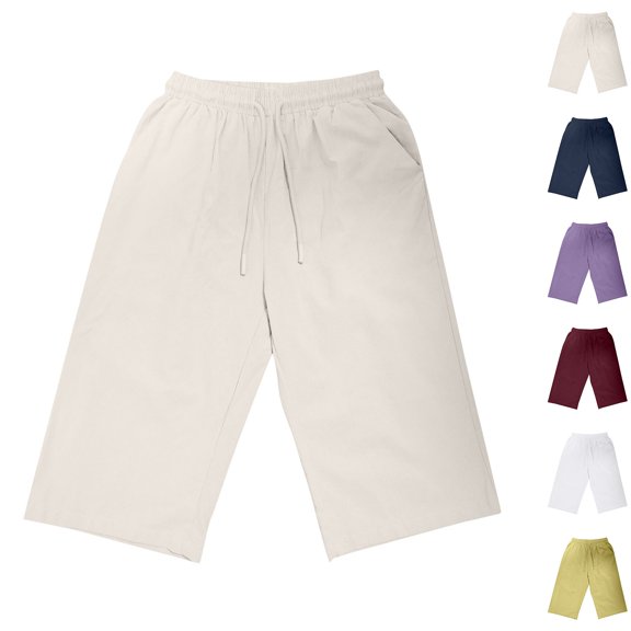 Miluxas Womens Linen Shorts Casual Smocked Elastic Waist Summer Beach Bermuda Shorts Yellow