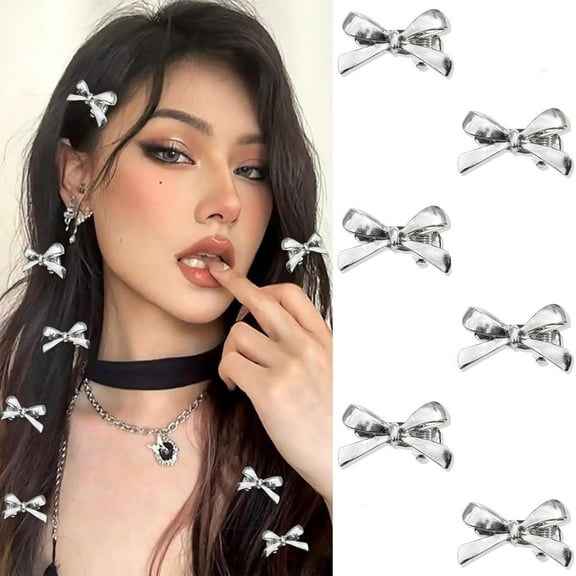 Topboutique 6 Pcs Metal Hair Bows Claw Clips Silver Bow Hair Clips Mini Bowknot Broken Hair Clips Cute Barrettes Pins Stylish Hairpins Hair Accessories for Women Girls Bangs Braid Decor,Silver