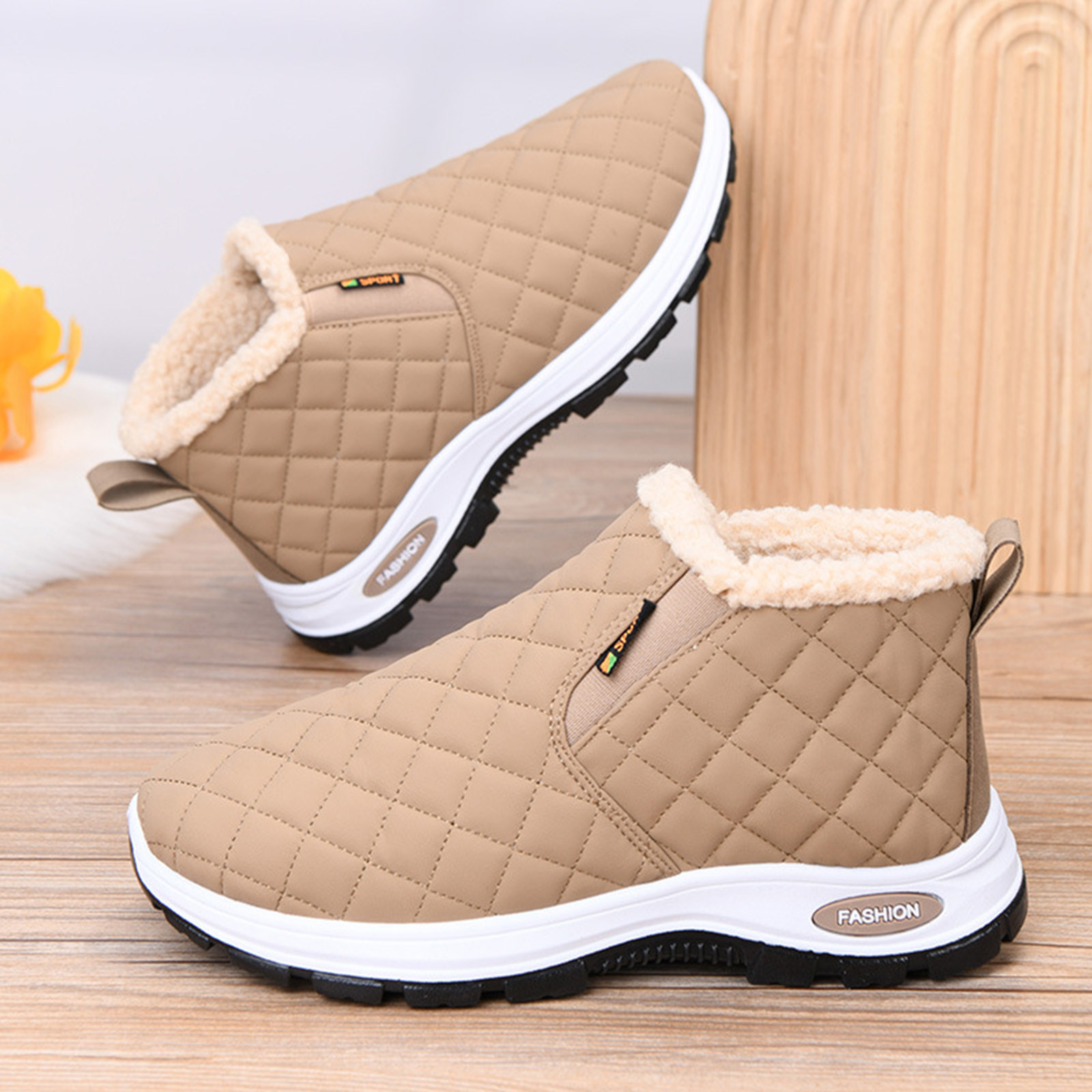 Gamivast Hiking Shoes for Women Lightweight Slip-on Fleece Lined Winter Boots Casual Warm Arch Support Cozy Leather Shoes with Non-Slip Walking Outdoor Indoor