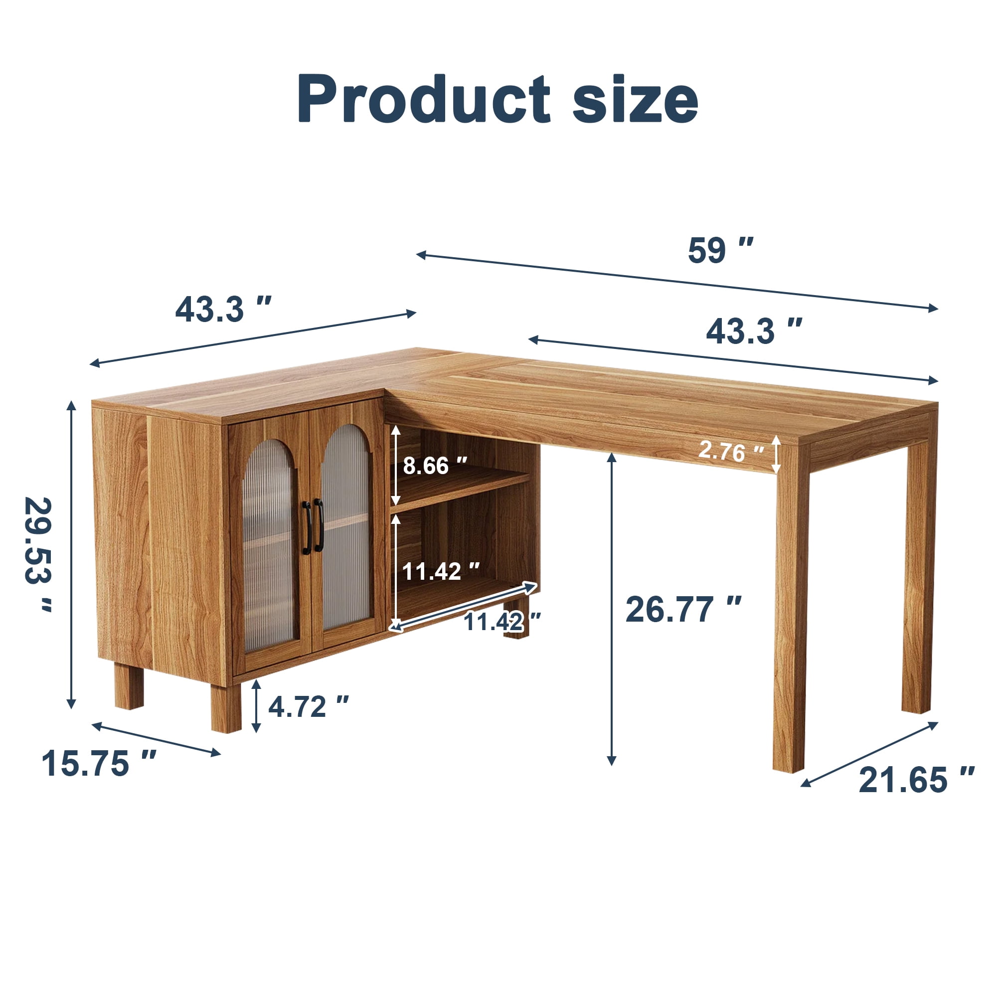 Demi Bonn Modern L Shaped Gaming Computer Desk, 59" Corner Executive Desk with Storage Cabinet for Home Office, Brown