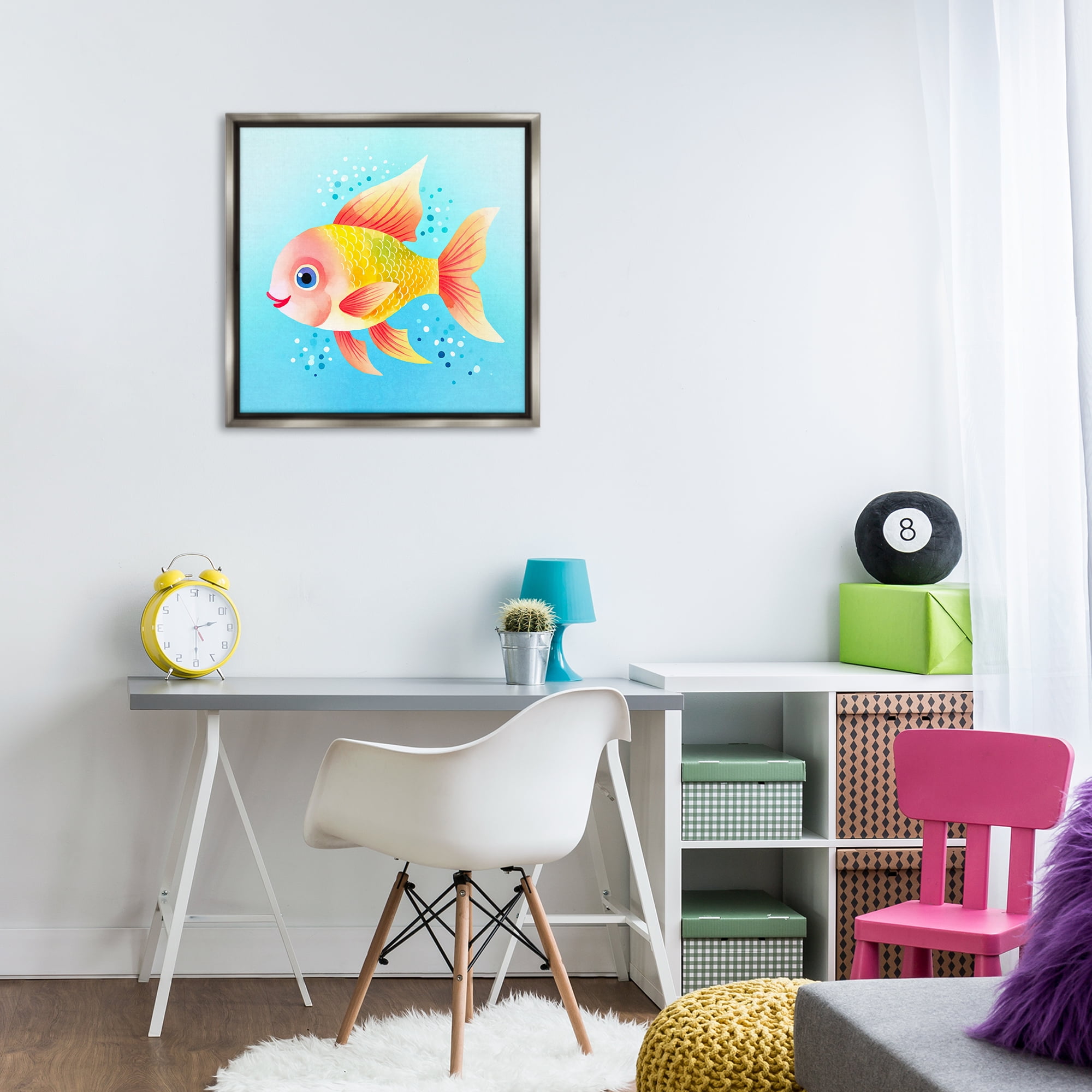 Stupell Industries Happy Fish with Speckles Animals Painting Gray Floater Framed Canvas Art Print Wall Art, 25 x 25