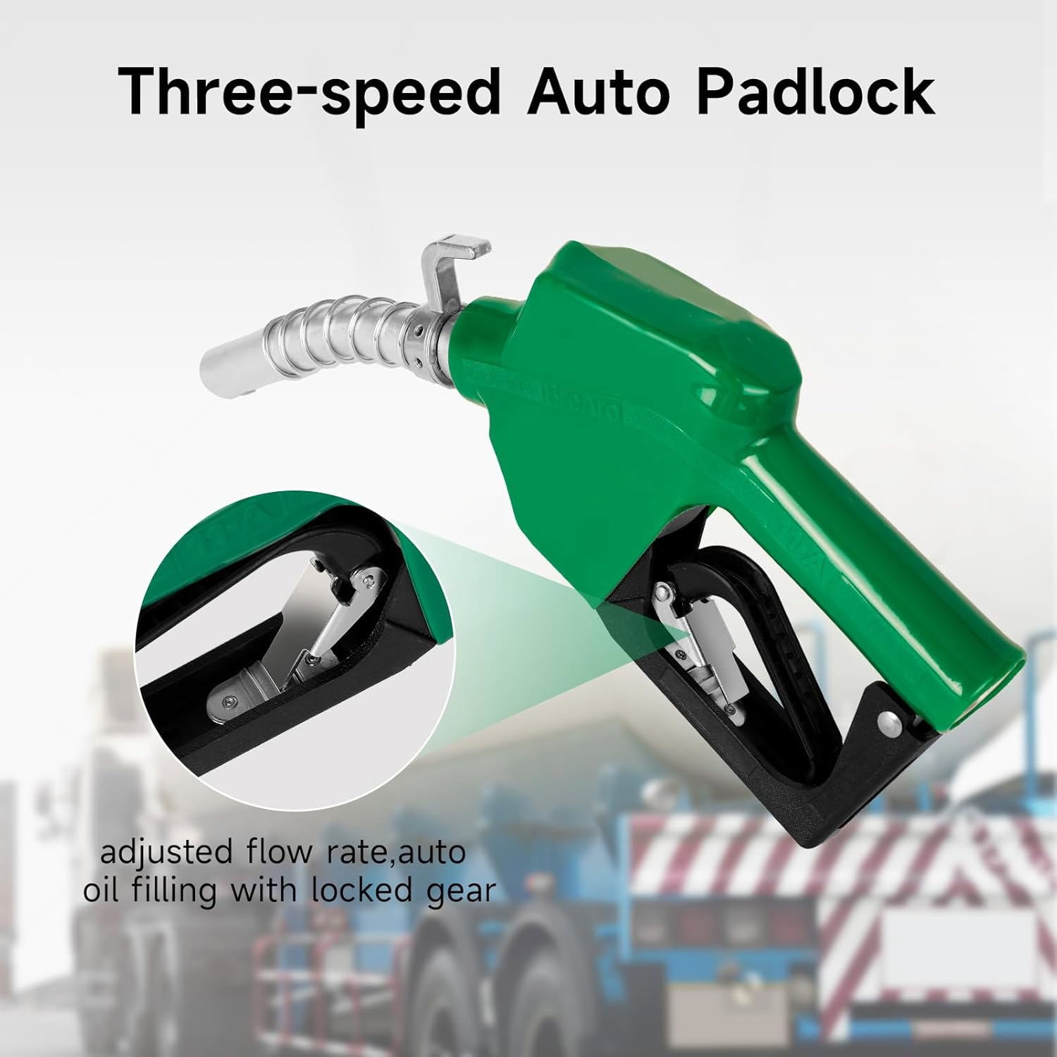 3/4" Inch NPT Automatic Fuel Nozzle, Auto Shut Off Fuel Refilling Nozzle with 3-speed Padlock 13/16" Spout Diesel Fueling Nozzle with Hook for Gasoline Kerosene Biodiesel