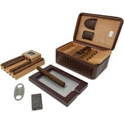 Prestige Import Group Manhattan XL Travel Cigar Humidor Case Set (Hygrometer, Ashtry, Cutter, Lighter, Humidifier) - Brown