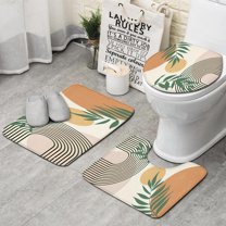 Orange Boho Geometric and Plant Pattern Bathroom Rugs Sets 3 Piece,Toilet Cover Set,Absorbent Non Slip Bathroom Mats Sets with U-Shaped Contour Rug Toilet Rug Set