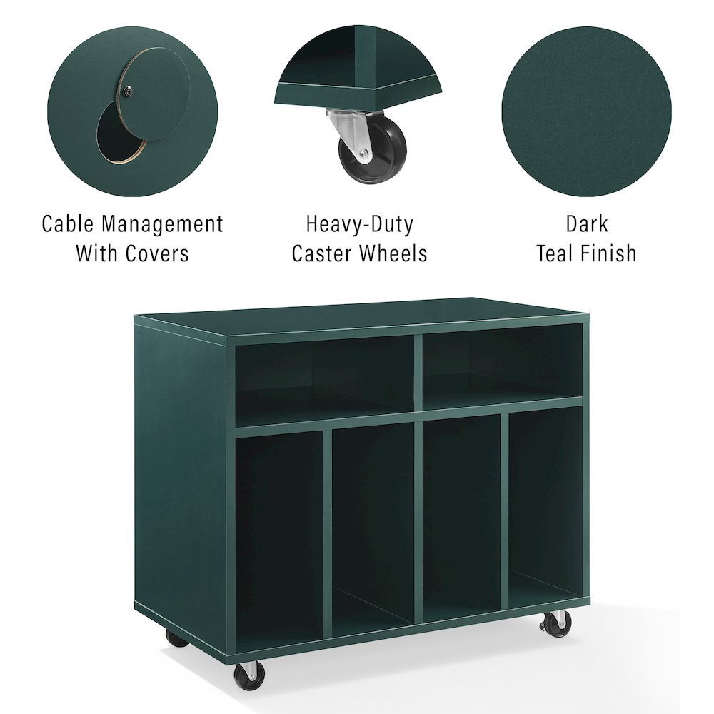 Crosley Furniture Carlo Rolling Record Player Stand With Vinyl Storage Dark Teal