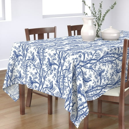

Cotton Sateen Tablecloth 70 x 90 - Chinoiserie Delft Botanical Blue White Chintz Vintage Style Antique Print Custom Table Linens by Spoonflower