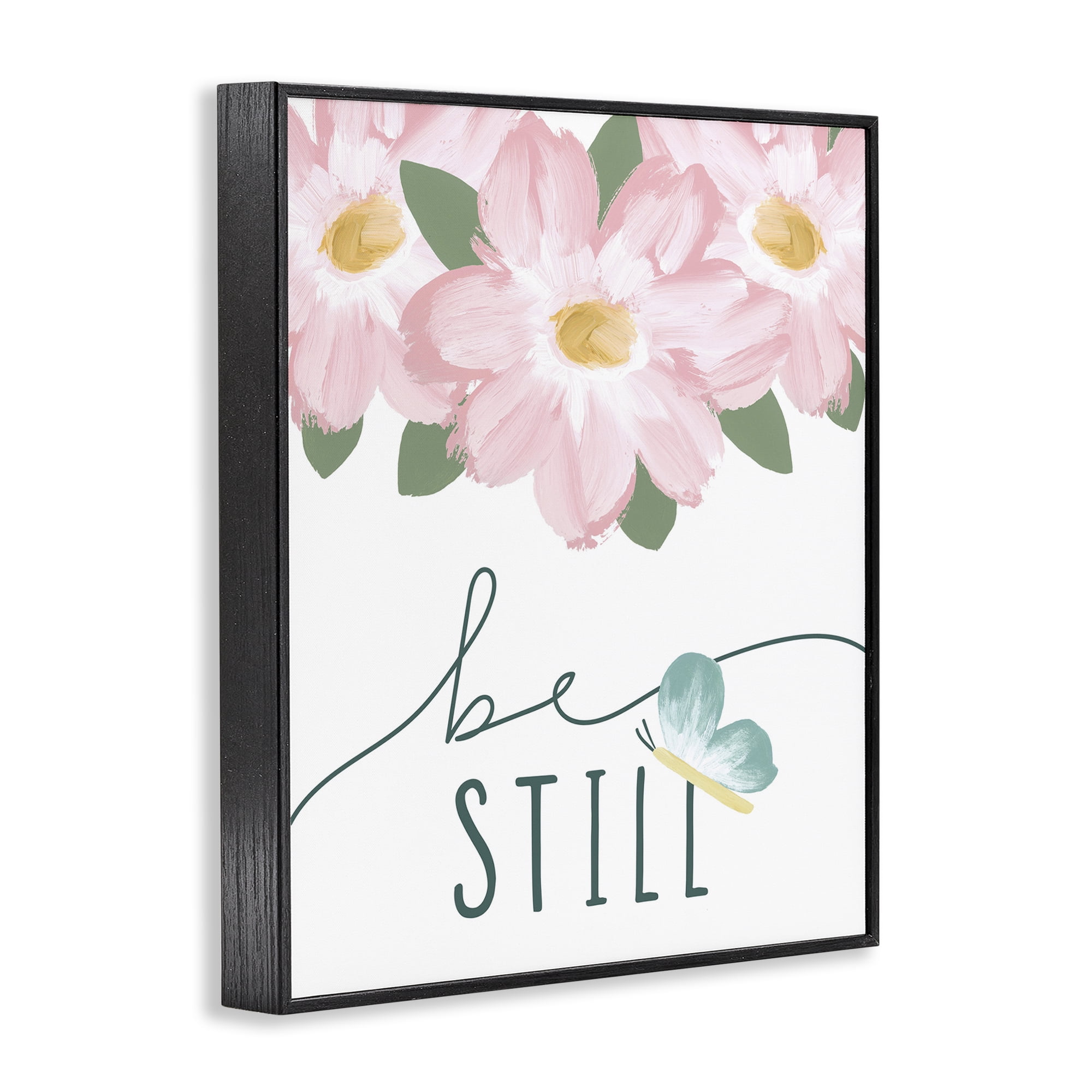 Stupell Industries Be Still with Florals Religious Painting Black Framed Art Print Wall Art, 16 x 20