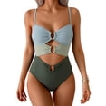 thumbnail image 2 of Women One Piece Swimsuits Cutout Full Coverage Bathing Suit Ring Link Ruched Monokini Beach Swimwear Army Green 2XL, 2 of 6