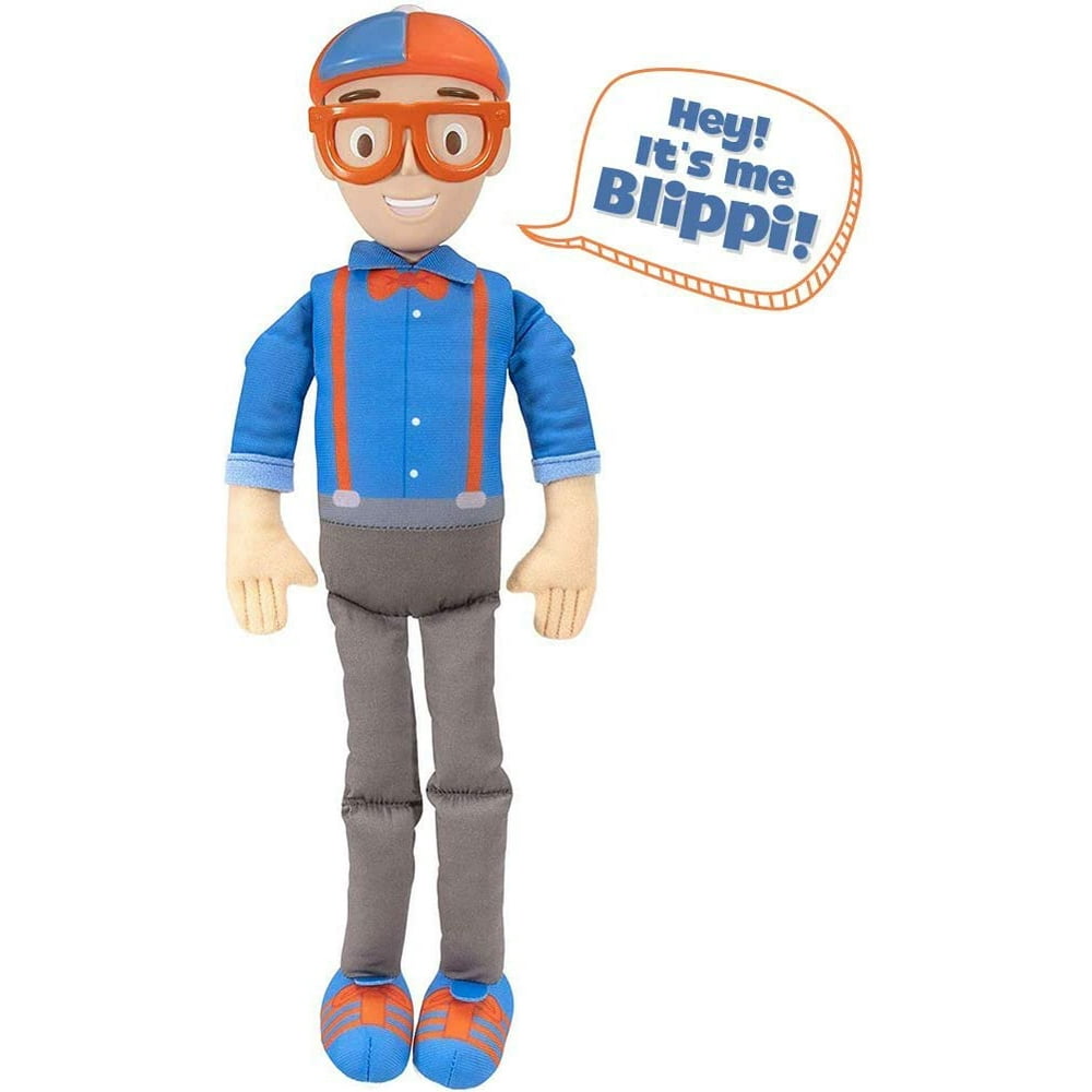 Blippi Bendable Plush Doll, 16” Tall Featuring SFX Squeeze The Belly