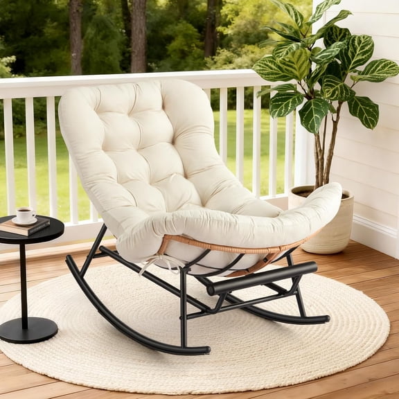 Indoor Oversized Papasan Rocker - Extendable Footrest & Detachable Cushion, 352lbs Sturdy Reading Lounge for Bedroom