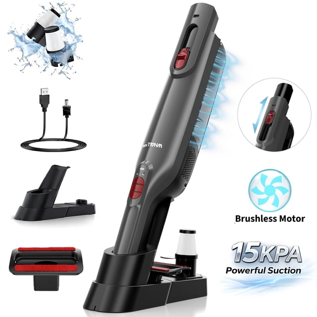 WHALLULTRA Aspiradora de Mano Inalámbrica, Succión Potente de 15 kPa con Motor BLDC, Luz LED y Base de Carga para Hogar y Oficina