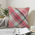 thumbnail image 6 of YFYANG Square Velvet Decorative Throw Pillow, 16"x16" Pink Vintage Plaid Pattern Sofa Bed Cushion Pillows, 6 of 7