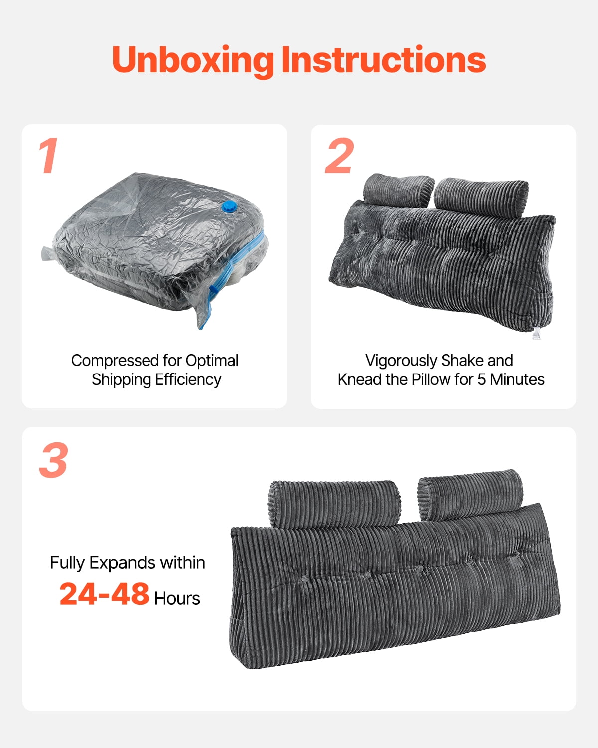 VEVOR Headboard Pillow, Queen Size Wedge Headboard Pillow with 2 Side Pockets and 2 Headrests, Bed Wedge Pillow with Washable Flannel Cloth, for Reading, Gaming, Resting, Working in Bed, Grey