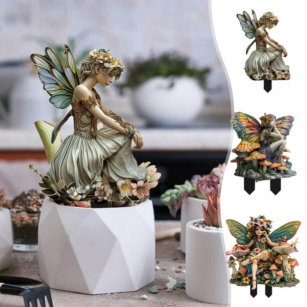 Figuras Decorativas de Acrílico para Jardín, Estilo Bohemio, con Hadas y Colibríes.