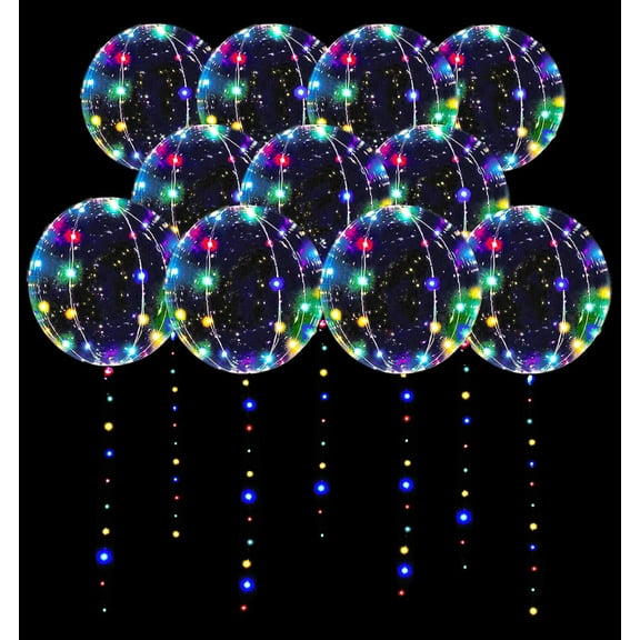LED Balloons 10 Pack, Light Up Balloons 20 Inches Clear Helium Bobo Balloons, Glow Bubble Balloons with String Lights for Valentines Day Christmas Wedding Birthday Party Decoration
