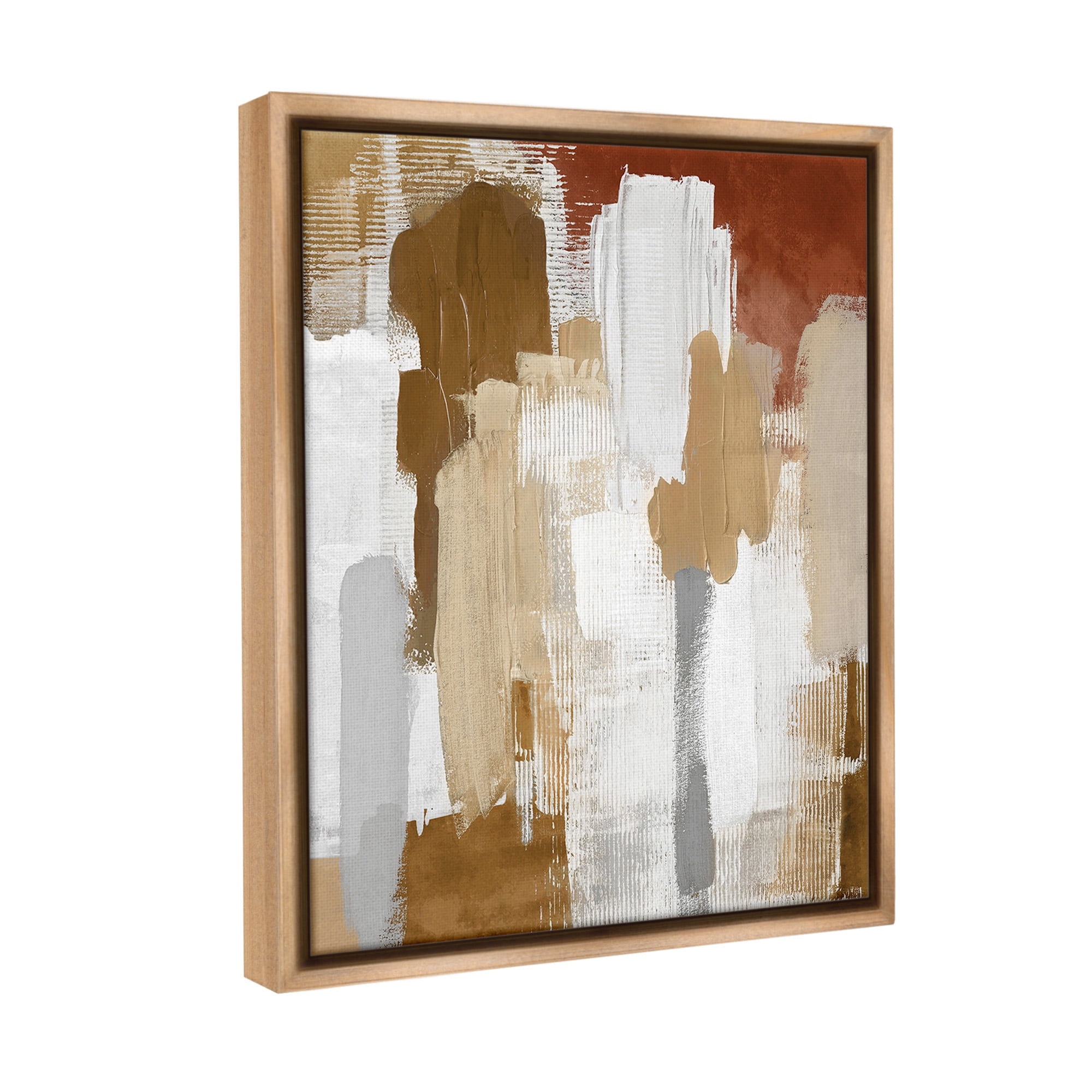 Stupell Industries Natural Hues Brush Strokes Abstract Painting Brown Floater Framed Canvas Art Print Wall Art, 25 x 31