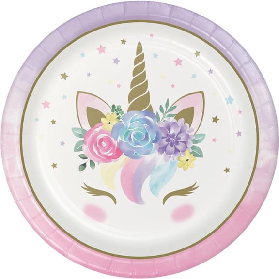 Creative Converting 343829 9 in. Unicorn Baby Shower Plates - Case of 12 - 8 Count