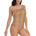 thumbnail image 3 of Rateoe Autumn Leaves 3 Pattern Women One Piece Swimsuits Tummy Control One Shoulder Bathing Suits Ruffle Swimwear-Medium, 3 of 6