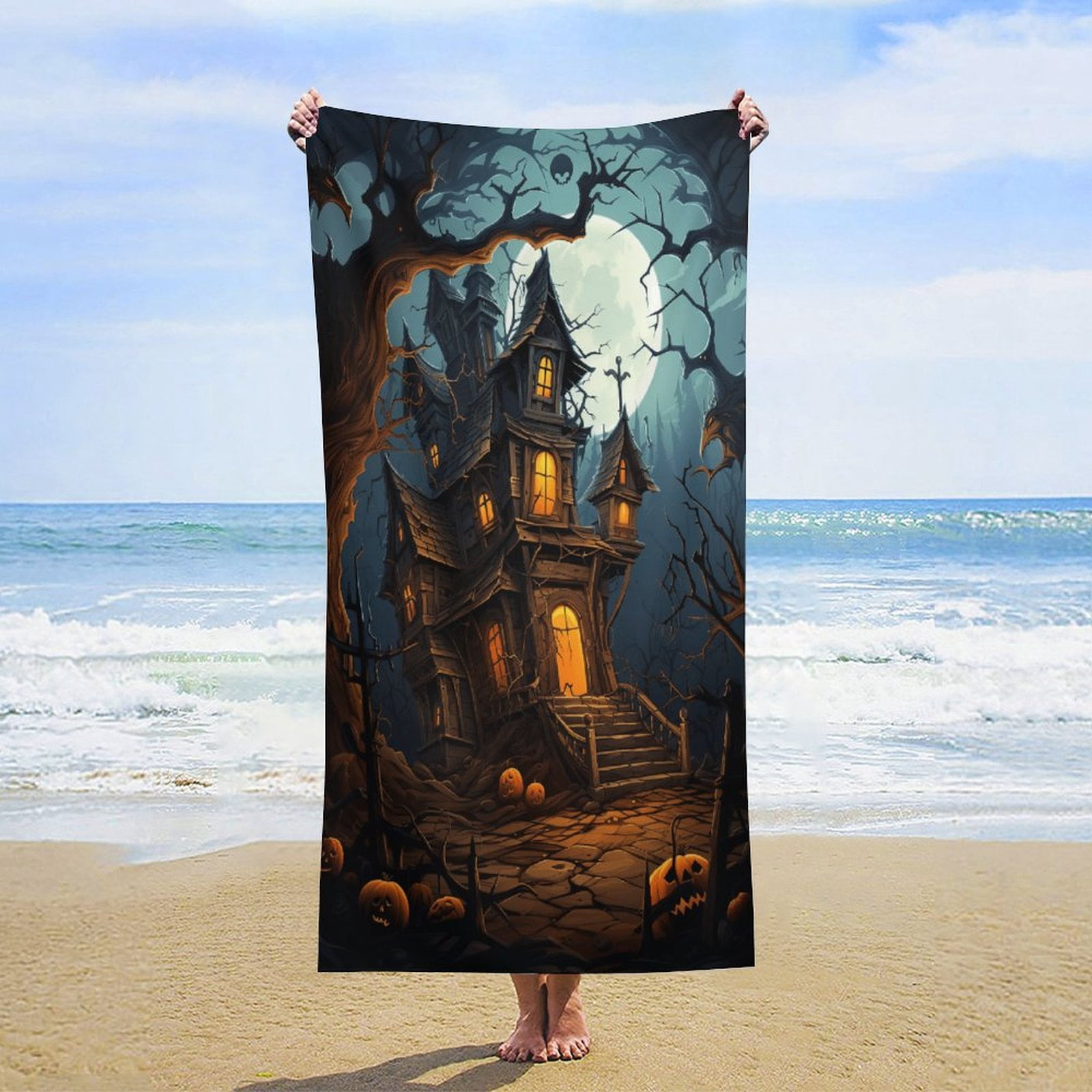 Halloween Scary Night Full Moon Oversized Beach Towel XL Pool Camping Swim Towels 32''x63'' Soft Blanket Accessories Must Vacation Necessities Adult