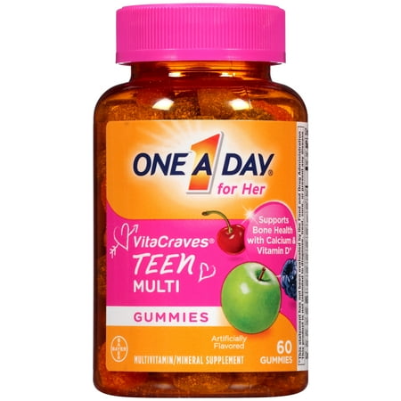 - One A Day VitaCraves Teen for Her Multivitamin Gummies Supplement with Vitamins A, C, E, B3, B6, B12, Calcium and Vitamin D, 60 ct