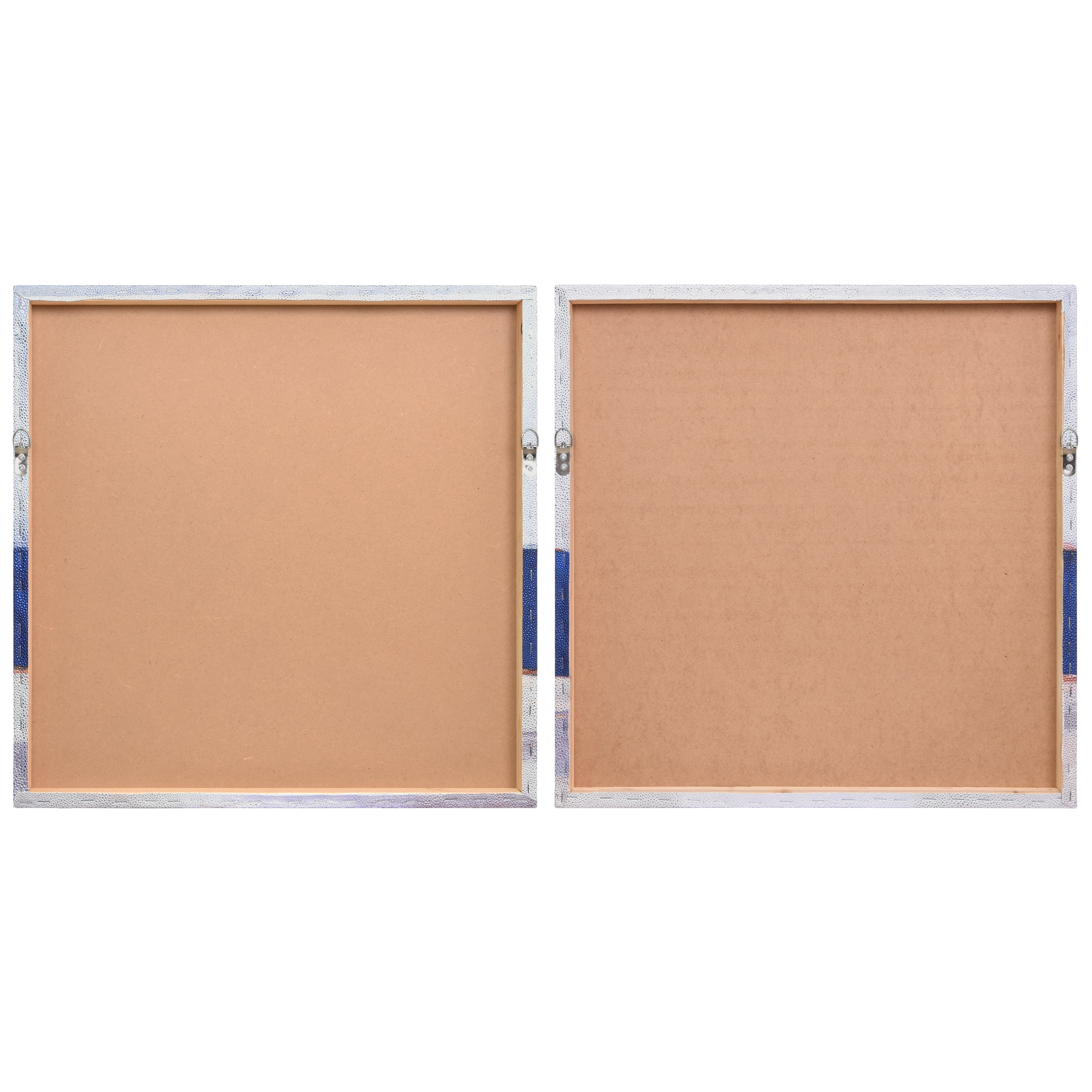 "Coastal Serenity I & II", Beach-themed Artwotk on Silver Metallic Shagreen Wrapped Canvas Wall Art Set, sized 22"x22"